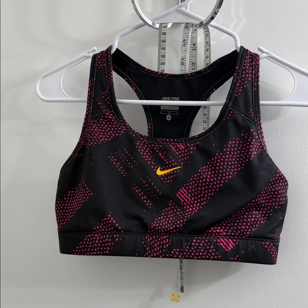 Nike Black Sports Bra with Pink Dot Print and Yellow Swoosh